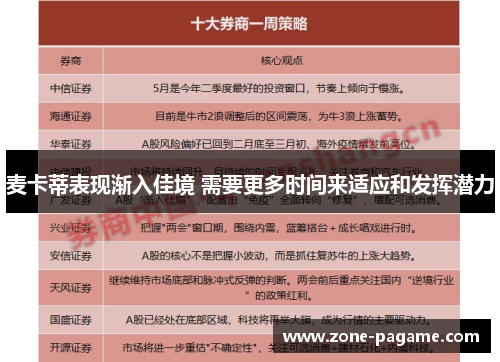 麦卡蒂表现渐入佳境 需要更多时间来适应和发挥潜力